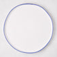 Pacific Blue-Rimmed Stoneware Dinner Plate, 11" diameter, with hand-painted irregular blue edge.