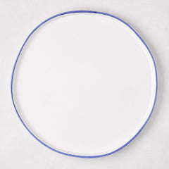 Pacific Blue-Rimmed Stoneware Dinner Plate, 11" diameter, with hand-painted irregular blue edge.
