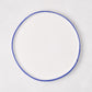 Pacific Blue-Rimmed Stoneware Salad Plate, 8" diameter, with hand-painted blue edge and irregular shape.