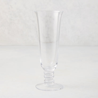 Palermo Stem Champagne Flute, clear hand-blown glass with curved lip and artistic ribbed stem.