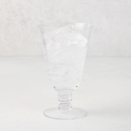Palermo Stemmed Water Glass, clear hand-blown glass with curved lip and artistic stem, 6.7"H.