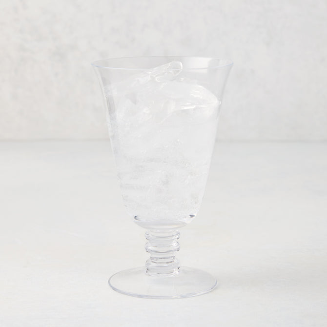 Palermo Stemmed Water Glass, clear hand-blown glass with curved lip and artistic stem, 6.7"H.