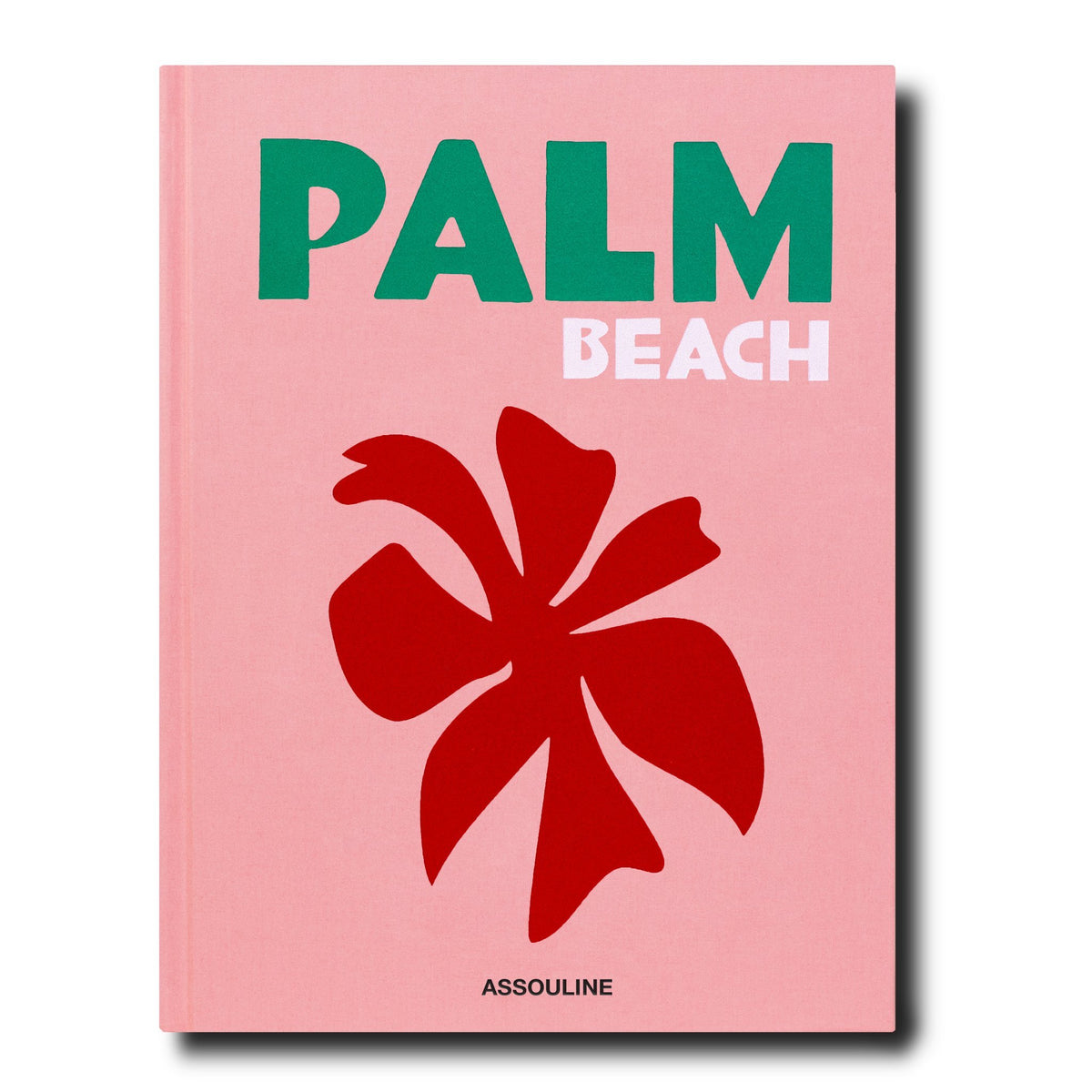 Palm Beach" hardcover book by Aerin Lauder, pink cover with green "PALM" and white "BEACH" text, red floral design.