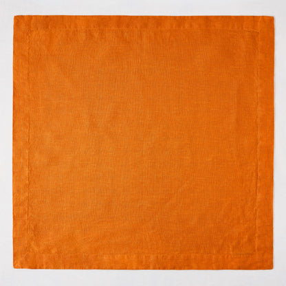 Persimmon HG Signature Hand-dyed Linen Napkin, 22" square, vibrant orange with mitered corners.