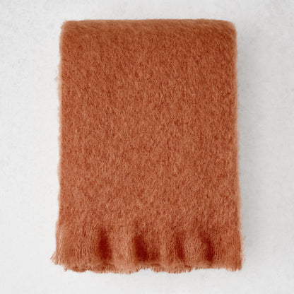 Persimmon Orange Solid Mohair Throw