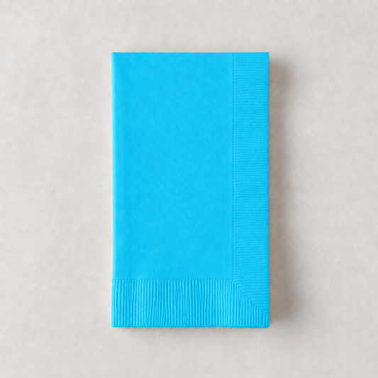 Caribbean blue 3-ply disposable paper hand towel with a textured border, 8 by 4.5 inches.