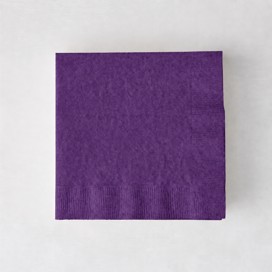 Square dark purple 3-ply paper cocktail napkin with embossed border detail.