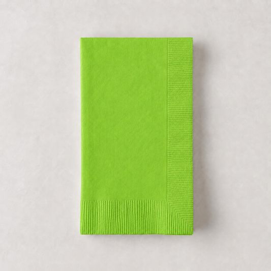 Kiwi green 3-ply disposable paper hand towel with a textured border, 8 by 4.5 inches.