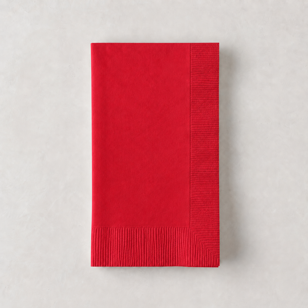 Set of 100 personalized red 3-ply paper hand towels with embossed border detail, 8” x 4.5” size.