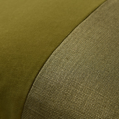 Pesto green 22" square pillow with wide velvet stripe and linen fabric, custom-made for Hudson Grace.