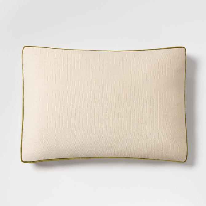 Pesto Green Velvet Gusset and Linen Lumbar Pillow