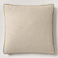 Pesto green velvet and natural linen square pillow with gusset, 22" square.