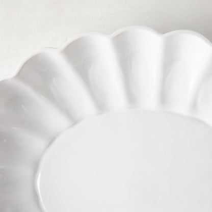White Petal Large Oval Ceramic Serve Bowl with scalloped edge, vintage-inspired design.