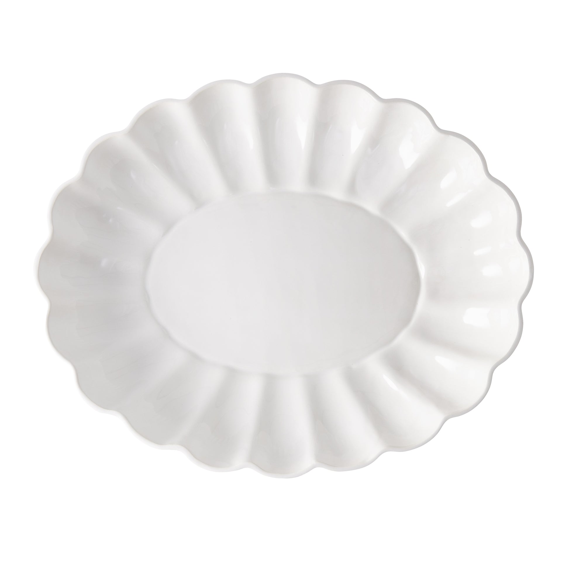 White Petal Large Oval Ceramic Serve Bowl, 18.5"L x 15"W, with scalloped edges.