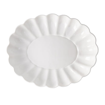 White Petal Large Oval Ceramic Serve Bowl, 18.5"L x 15"W, with scalloped edges.