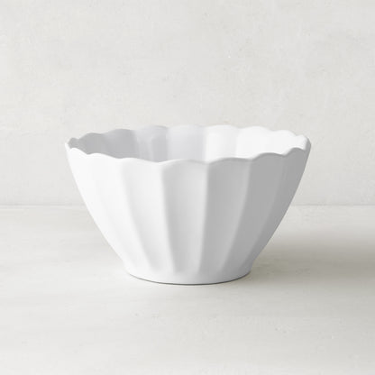 White Petal Stoneware Bowl, 6" diameter, with a fluted, vintage-inspired design and rounded edges.