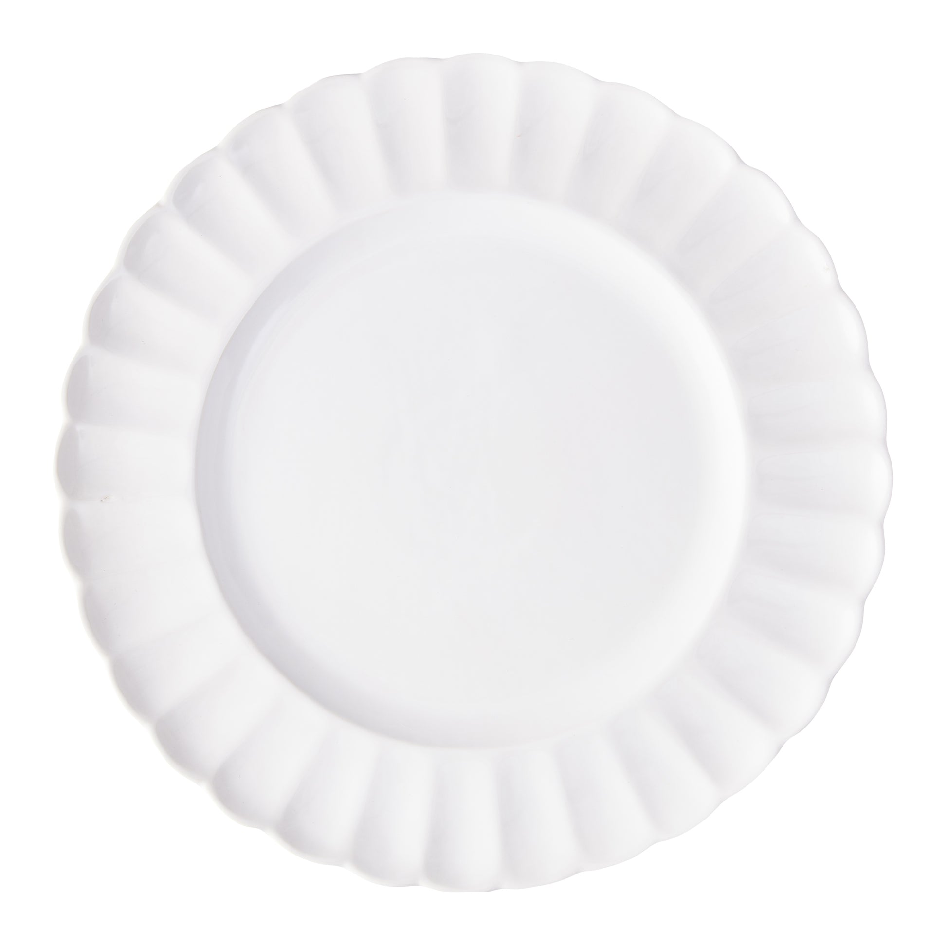 White Petal Stoneware Dinner Plate, 11.25" diameter, with a scalloped, vintage-inspired rim.