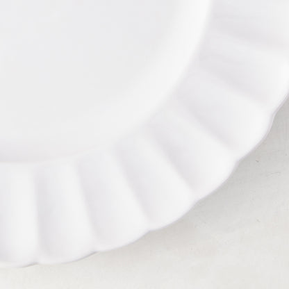 White Petal Stoneware Dinner Plate, 11.25" diameter, with vintage-inspired ruffled edges.