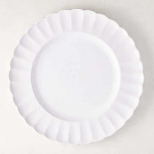 White Petal Stoneware Dinner Plate, 11.25" diameter, with scalloped edges and glazed ceramic finish.