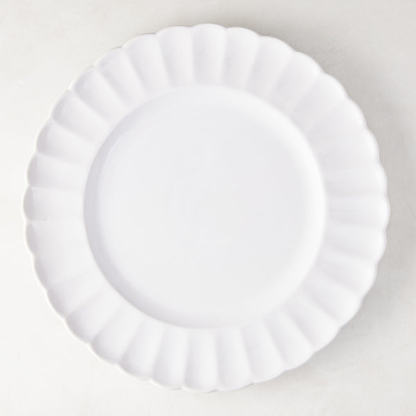 White Petal Stoneware Dinner Plate, 11.25" diameter, with scalloped edges and glazed ceramic finish.
