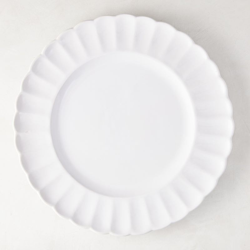 White Petal Stoneware Dinner Plate, 11.25" diameter, with scalloped edges and glazed ceramic finish.