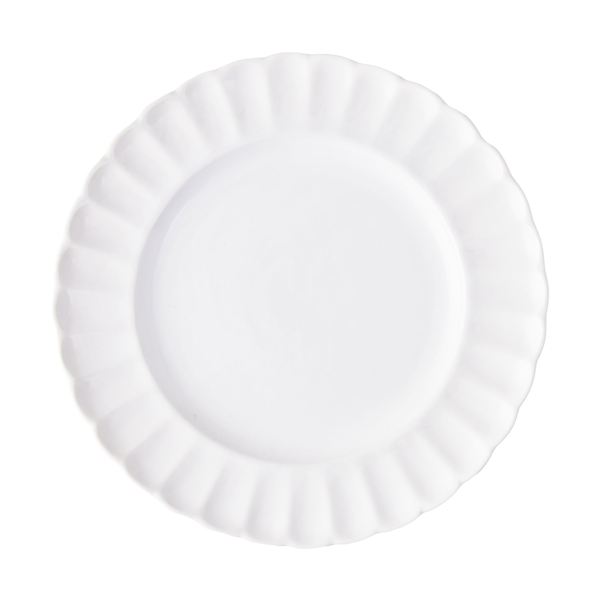 White Petal Stoneware Salad Plate, 9.25" diameter, with scalloped edges and glazed ceramic finish.