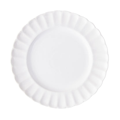 White Petal Stoneware Salad Plate, 9.25" diameter, with scalloped edges and glazed ceramic finish.