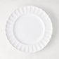 White Petal Stoneware Salad Plate, 9.25" diameter, with vintage-inspired rounded, glazed ceramic edges.