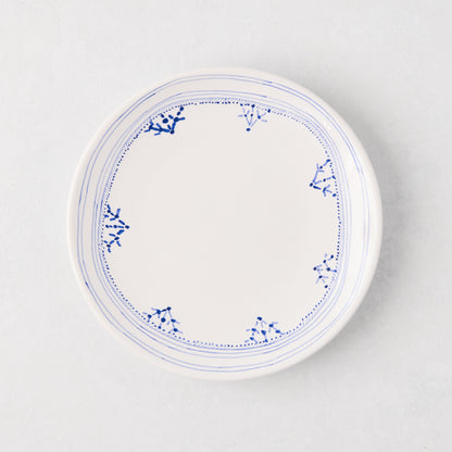 Peter Dunham + Hudson Grace Blue Fez hand-painted appetizer plate with blue border pattern.