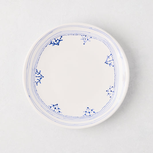 Peter Dunham + Hudson Grace Blue Fez hand-painted appetizer plate with blue border pattern.