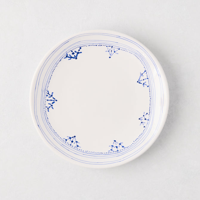 Peter Dunham + Hudson Grace Blue Fez hand-painted appetizer plate with blue border pattern.