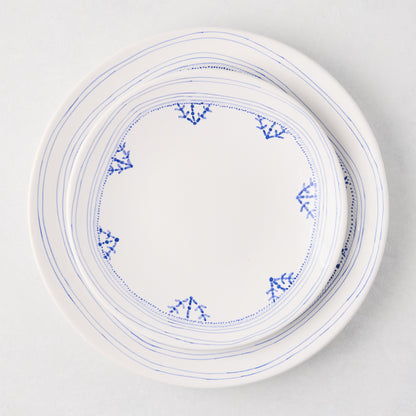 Peter Dunham + Hudson Grace Blue Fez hand-painted ceramic dinner plate with a blue border design.