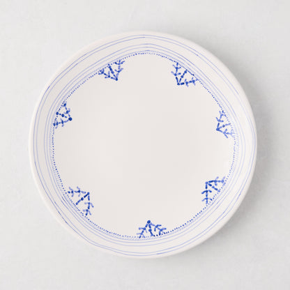 Peter Dunham + Hudson Grace Blue Fez hand-painted border salad plate, white with blue pattern.