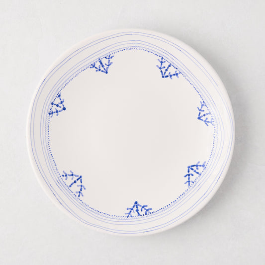 Peter Dunham + Hudson Grace Blue Fez hand-painted border salad plate, white with blue pattern.