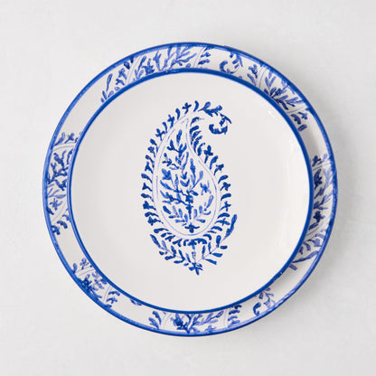 Peter Dunham + Hudson Grace Blue Hand-Painted Kashmir Paisley Appetizer Plate, white with blue paisley design.
