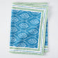 Peter Dunham + Hudson Grace Blue Jaali Printed Runner, 100% cotton slub, with green border.