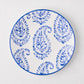 Peter Dunham + Hudson Grace Blue Kashmir hand-painted paisley salad plate, white with blue design.