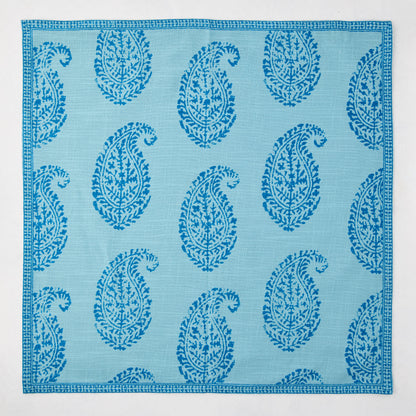 Peter Dunham + Hudson Grace Blue Kashmir Paisley Printed Napkin, light blue with darker blue paisley pattern.