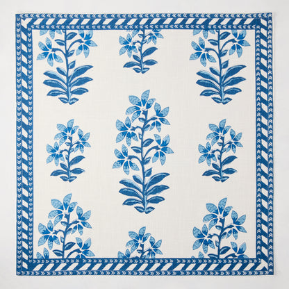 Peter Dunham + Hudson Grace Blue Shani Floral Printed Napkin, 100% cotton slub with botanical pattern and border.