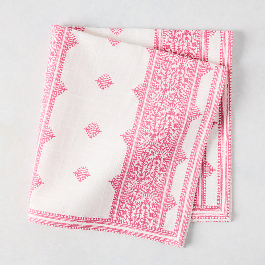 Bright pink Fez Stripe printed cotton slub napkin by Peter Dunham + Hudson Grace.