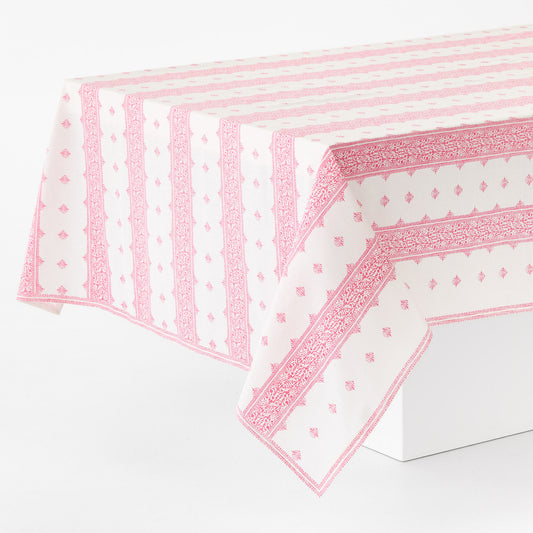 Peter Dunham + Hudson Grace Bright Pink Fez Stripe Printed Tablecloth