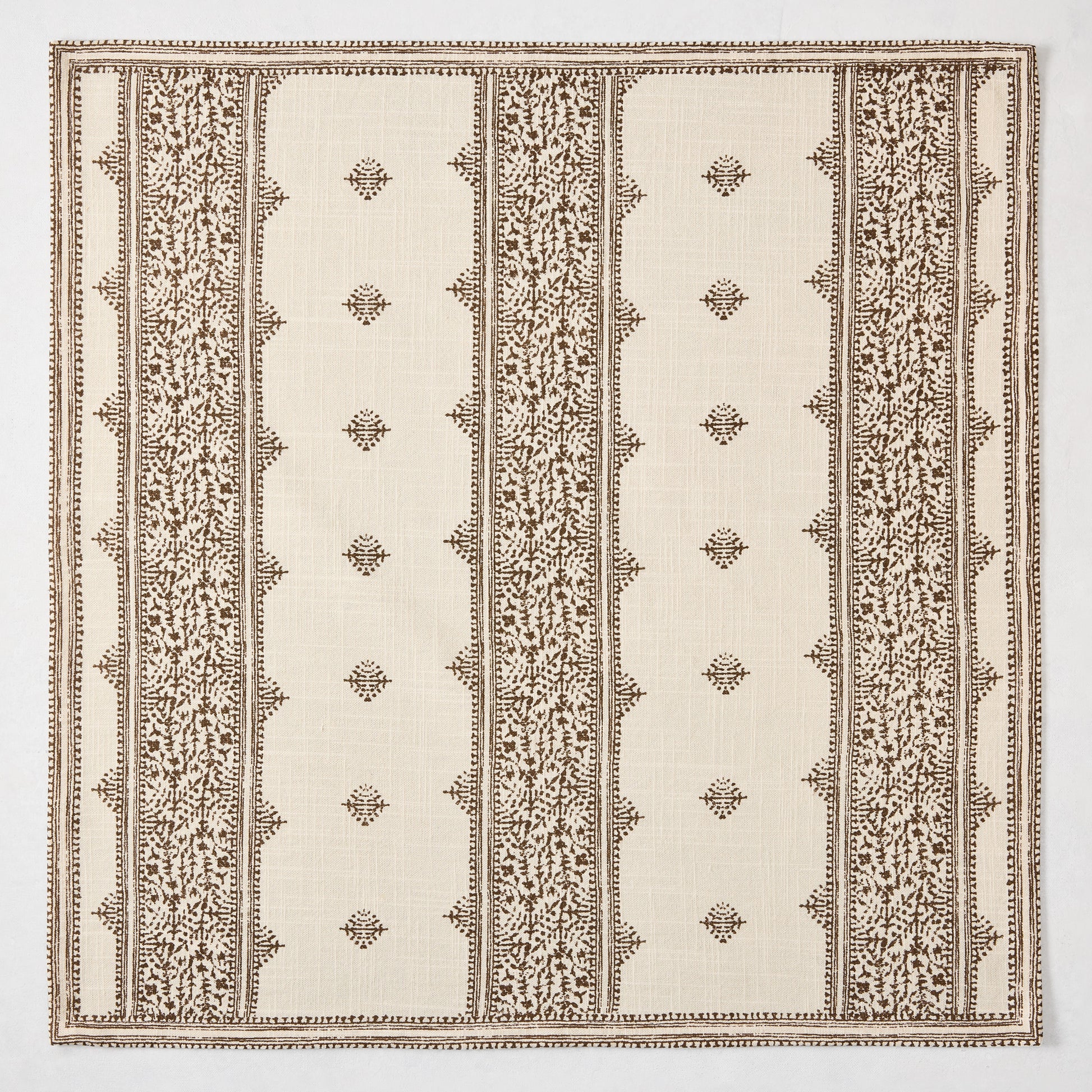 Peter Dunham + Hudson Grace Chocolate Brown Fez Stripe printed natural cotton slub napkin.