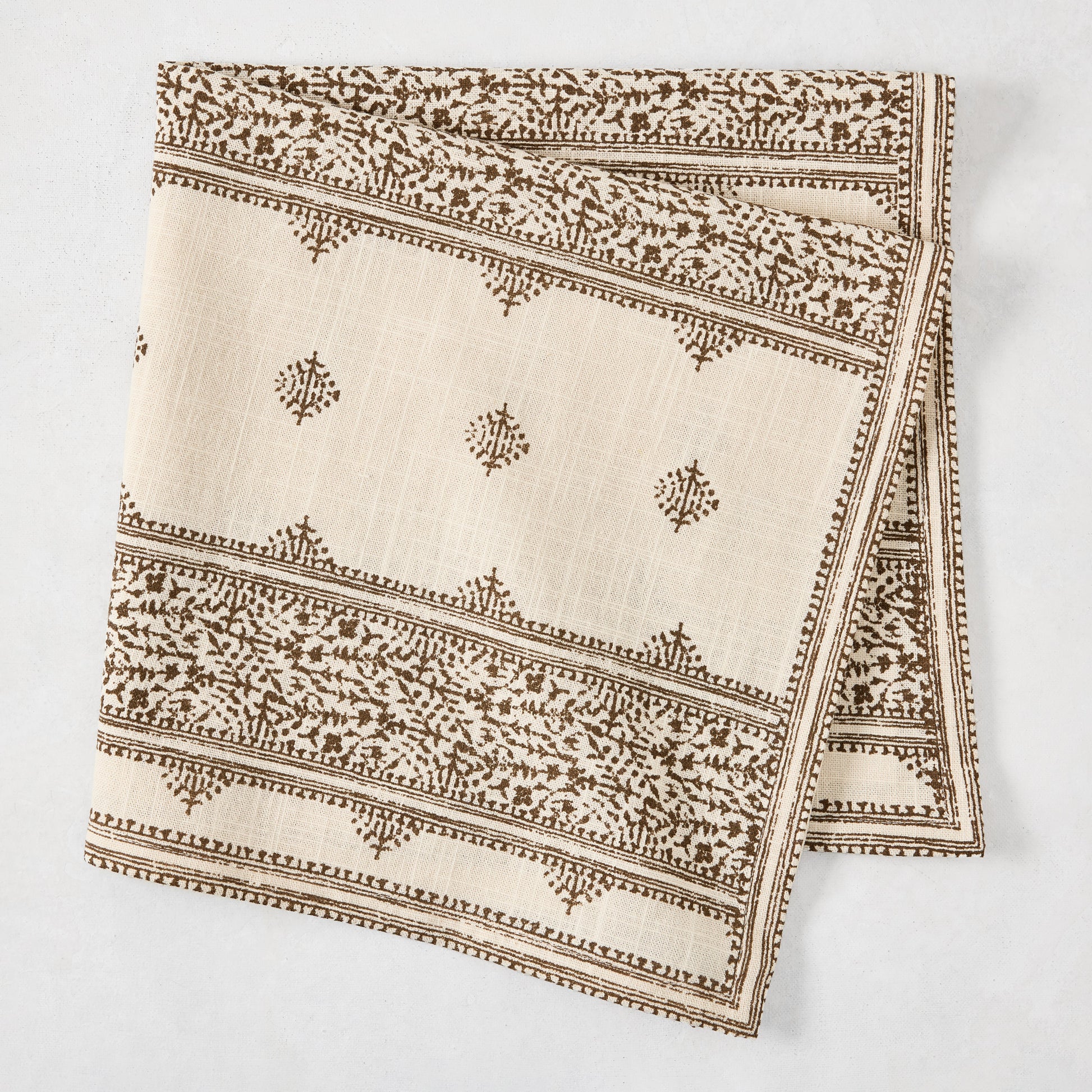 Peter Dunham + Hudson Grace Chocolate Brown Fez Stripe printed natural cotton slub napkin.