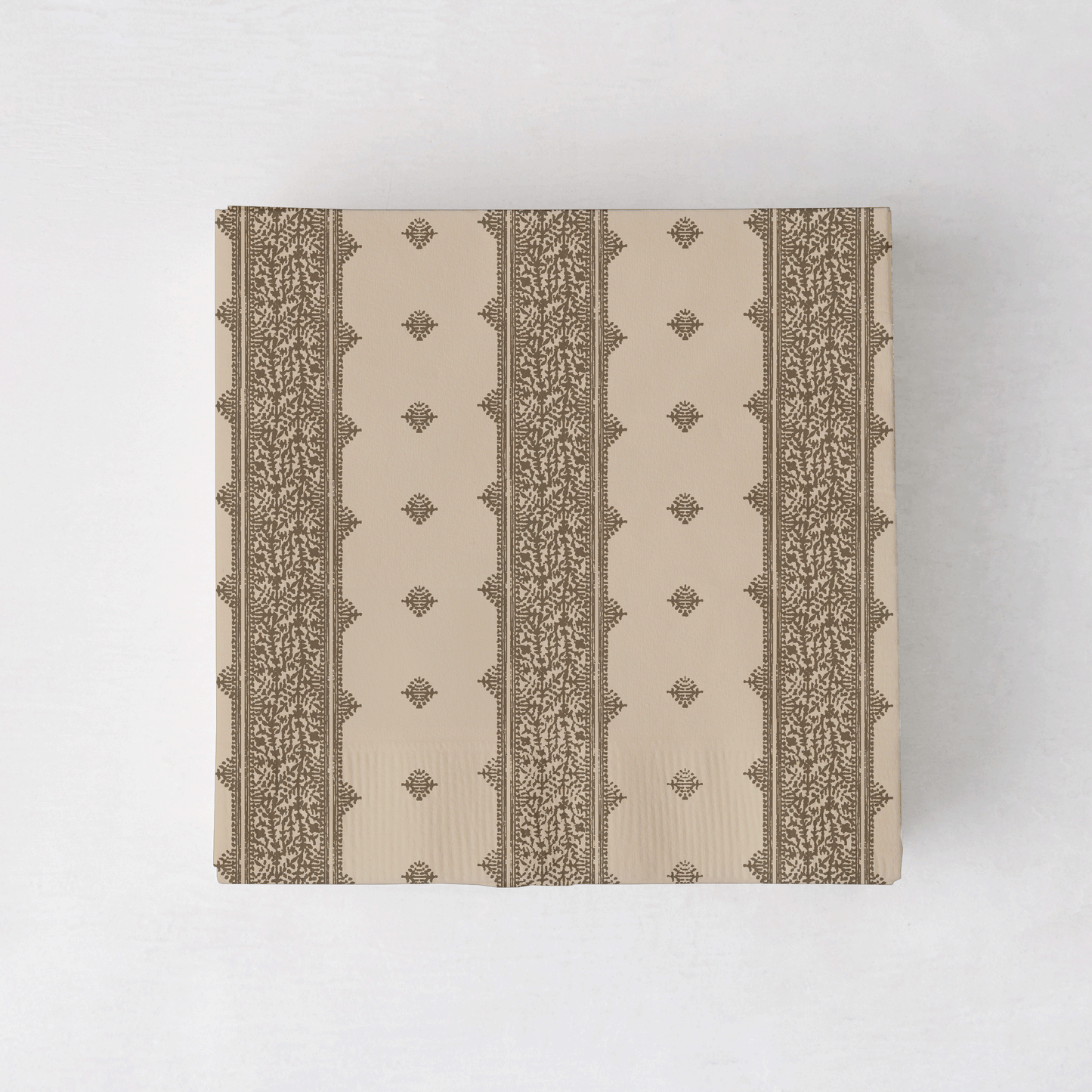 Peter Dunham + Hudson Grace Deeg cocktail napkins, beige with brown patterned stripes.