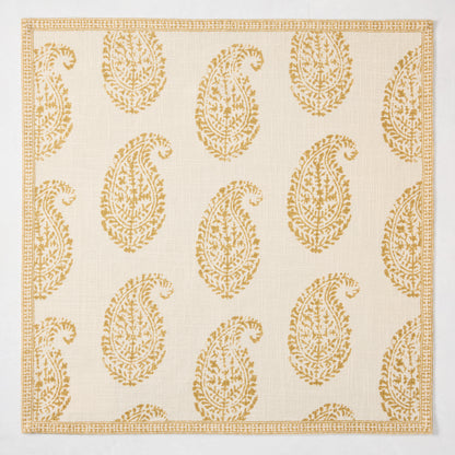 Peter Dunham + Hudson Grace Golden Yellow Kashmir Paisley Printed Napkin, ivory with gold motif.