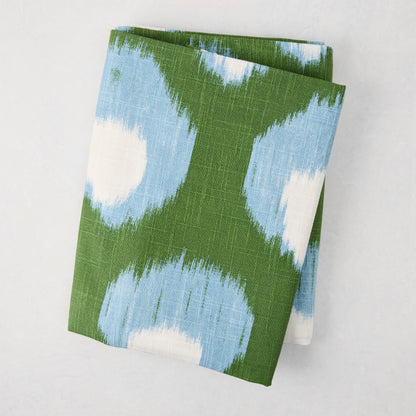 Peter Dunham + Hudson Grace Green Bukhara Ikat Printed Tablecloth, 100% cotton slub, 70"W x 108"L.