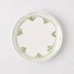 Peter Dunham + Hudson Grace Green Fez hand-painted border appetizer plate, white with green pattern.