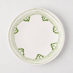 Peter Dunham + Hudson Grace Green Fez hand-painted border salad plate, white with green pattern.