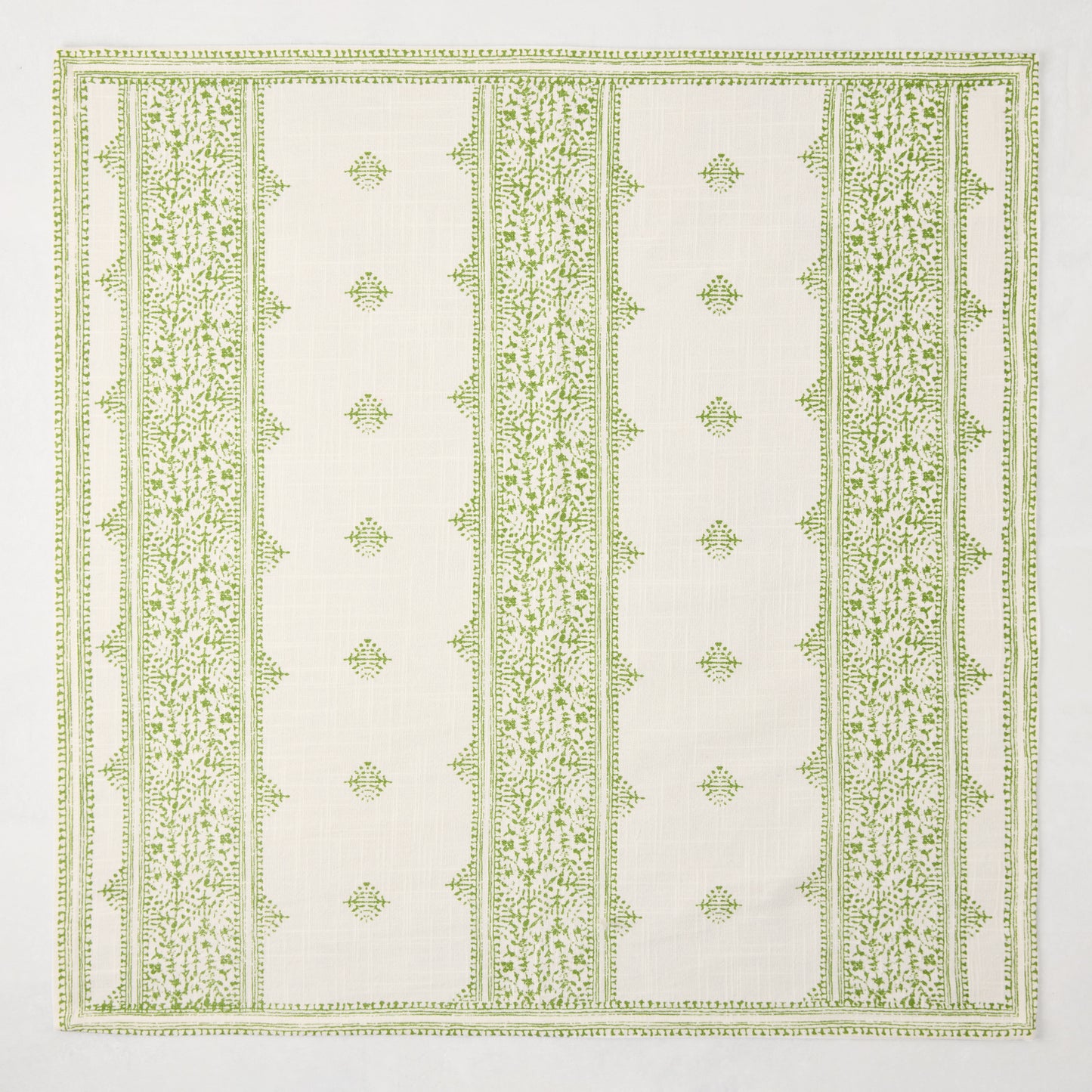 Peter Dunham + Hudson Grace Green Fez Stripe Printed Napkin, 100% cotton slub, vintage embroidery pattern.