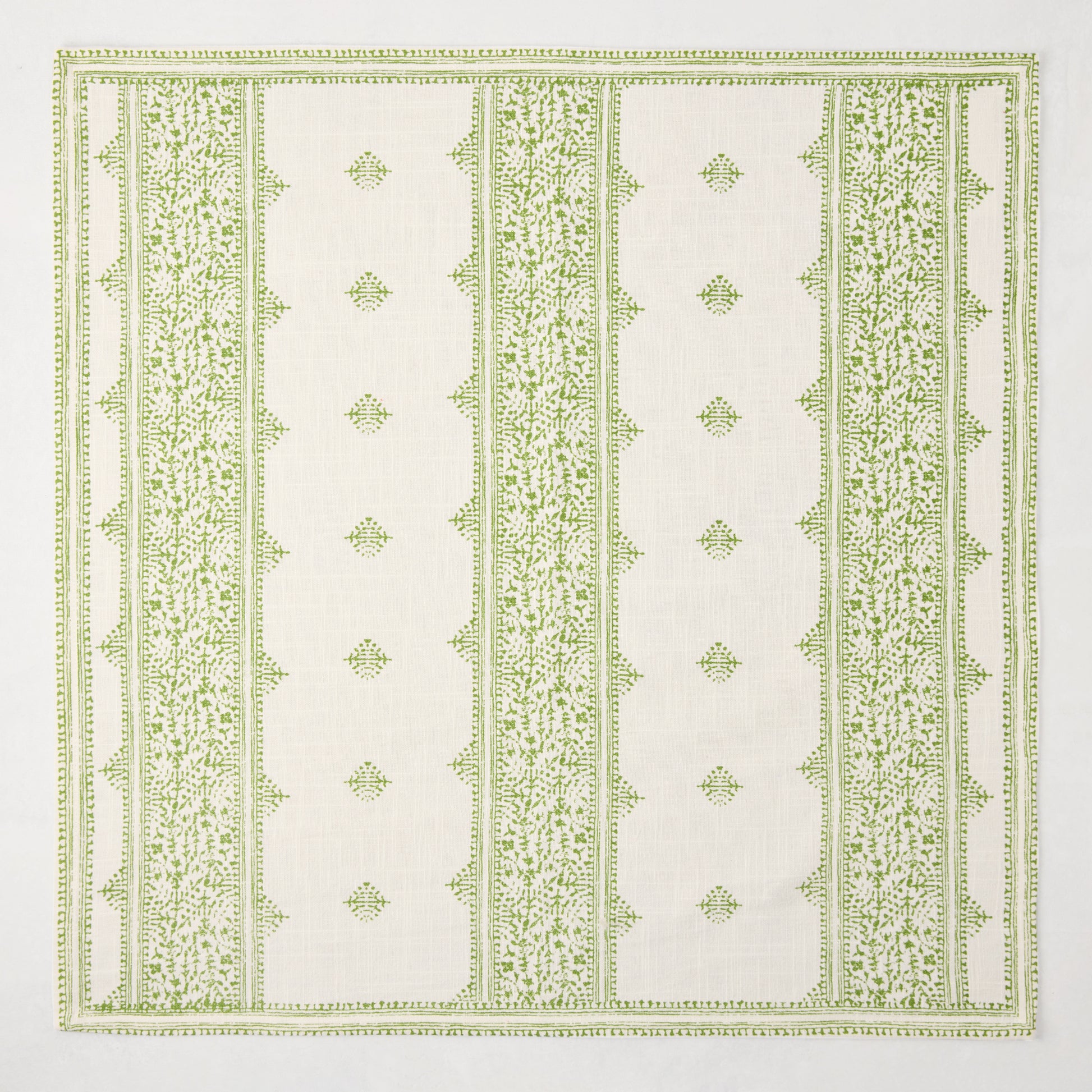 Peter Dunham + Hudson Grace Green Fez Stripe Printed Napkin, 100% cotton slub, vintage embroidery pattern.